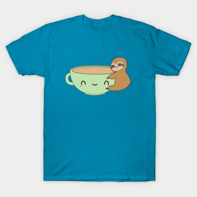 Cute Coffee Sloth T-Shirt T-Shirt by happinessinatee